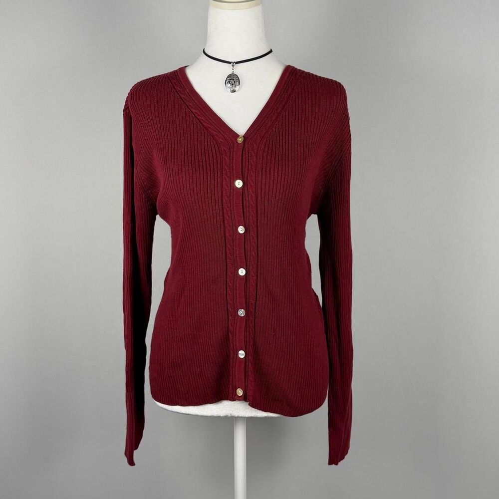 Hillard-hanson Women's Red and Burgundy Cardigan
